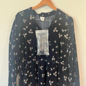 NWT CAbi Decked Out Navy Blue Velvet Floral Removable Belt Dress | Size M